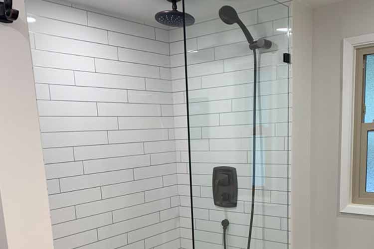 white tile shower